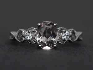 แหวนหมั้นมอร์แกไนต์ทรงรี พลอยมอร์แกไนต์สีชมพู แหวนเงินสำหรับผู้หญิง เครื่องประดับชั้นดี - Product Image 6