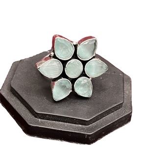 925 Silver Plated Brass Bohemian Flower <b>Ring</b> with Lab Created <b>Crystal</b> and Pear Shape for Children's Gift - Product Image 1