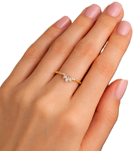 Def Color VS VVS Marquise & round Lab แหวนเพชร14K 18K แข็งทอง Minimalist แต่งงาน STACKABLE แหวนหมั้น - Product Image 6