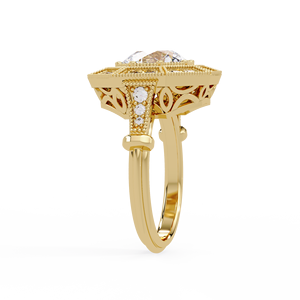 Anillos de compromiso vintage hexagonales, octogonales y halo, de oro macizo de 18 quilates, con diamantes cultivados en laboratorio de corte redondo, certificados por IGI, para mujer. - Product Image 4