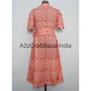 Vestido Midi de Mujer, Nuevo Diseño, 100% Algodón, Tejido de Punto, Estampado Floral, Corte en A, Cuello en V, Mangas Cortas, Bolsillos, Decoración con Botones - Product Image 6