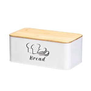 Caja de Pan de Metal Blanca con Tapa de Bambú, Contenedor Rectangular para Almacenamiento de Alimentos, Estilo Nórdico para Cocina - Product Image 1