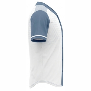 Maillot de baseball personnalisé pour homme, blanc et bleu, imprimé géométrique, manches courtes, anti-humidité, boutons sur le devant, vêtements de sport pour adultes - Product Image 3