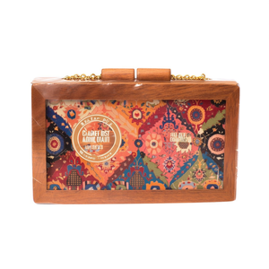 Pochette en bois imprimée multicolore élégante pour femme, idéale pour les mariages, les soirées et les occasions festives - Product Image 3