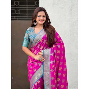 Sari en soie douce violette Elite Weaves, tissé en zari, ikkat patola, avec des tissages contrastés, robes de soirée élégantes, 600g - Product Image 5