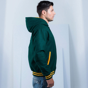 Custom Varsity <b>Jacket</b> Wholesale Wool Chenille Embroidered Letterman <b>Baseball</b> Hooded <b>Jacket</b> <b>Men</b> Green Streetwear OEM Manufacturer - Product Image 2