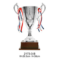 2173-3 44/38/34cm Trophées et récompenses sportifs en métal Coupe Chine Trophée de football en argent avec socle en bois