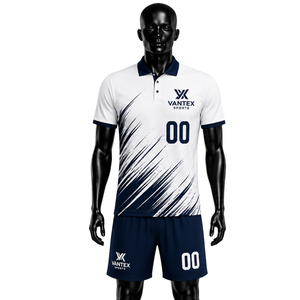 Uniforme de Fútbol Personalizado, Conjunto de Camiseta Polo y Pantalones Cortos, Transpirable, de Poliéster de Secado Rápido, con Rayas Diagonales, Ajuste Universal, para Entrenamiento de Equipos, China - Product Image 1