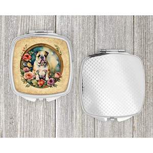 Espejo de maquillaje de viaje con flores de Bulldog inglés compacto para mujer, bolsillo de mano plegable, regalo decorativo para niñas - Product Image 4