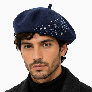 Stylish Merino Wool <b>Beret</b> Hat Premium Felt <b>Beret</b> with Minimal Embroidered Accent for Timeless Fashion Looks - Product Image 4