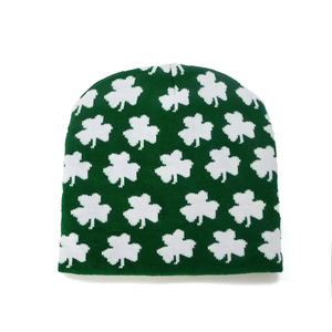 Bonnet tricoté personnalisé avec logo, motif trèfle, doux et extensible, style irlandais, couvre-chef d'hiver - Product Image 4