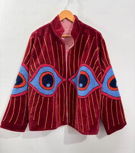 เสื้อแจ็คเก็ตกำมะหยี่ซูซานีแห้งเร็วเป็นมิตรกับสิ่งแวดล้อม งานฝีมืออินเดีย ลายพิมพ์จาไพรบล็อกพิร์ตอาร์ต เหมาะสำหรับเทศกาล งานรื่นเริง สไตล์วินเทจสุดหรู - Product Image 6