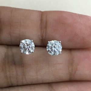 925 <b>Sterling</b> <b>Silver</b> Round Cut Natural Diamond Ladies Solitaire <b>Stud</b> <b>Earrings</b> 1.02 Ct Trendy Jewelry 5.0 mm Wholesale Jewelry - Product Image 3
