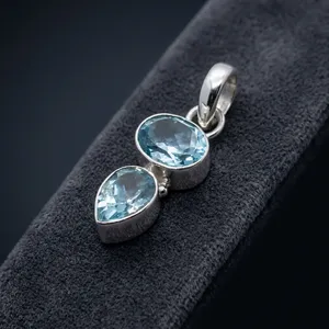 Colgante de Topacio Azul Océano Tranquilo, Hecho a Mano en Plata de Ley 925 de Primera Calidad, Amor Eterno, Minimalista, Unisex, para Uso Diario - Product Image 3