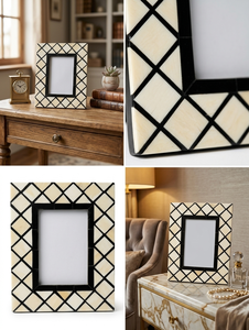 Premium Bone Inlay Modern Rectangular <b>Frame</b> Wooden <b>Photo</b> <b>Frame</b> <b>Black</b> White Geometric Design Ornate Rustic Tabletop Customized - Product Image 3