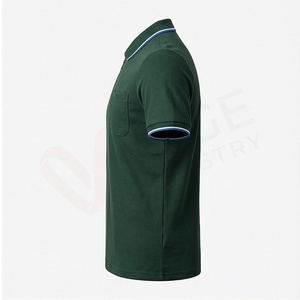 Polo à manches courtes pour homme, vert foncé, avec poche, tricoté, design uni, coupe classique - Product Image 3