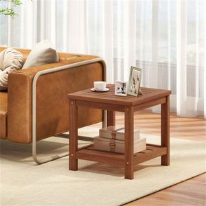 Tavolino Versatile a 2 Ripiani in Legno per Giardino, Soggiorno, Bordo Piscina - Comodino Facile da Montare - Product Image 5