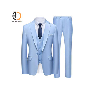 Traje de Negocios para Hombre, Estilo Británico, Azul Claro, Cuello de Solapa, Antiarrugas, Tejido - Product Image 1