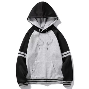 Custom <b>Men</b> Raglan Pullover Hoodie Grey <b>Black</b> Varsity Stripe Contrast Sleeve Baseball Fleece Oversized Hoodies Sweatshirt Raglan - Product Image 1