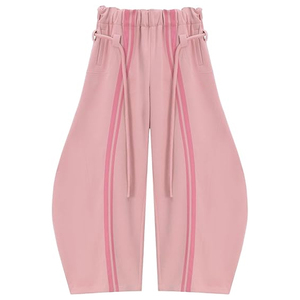 Brown Flare Sweatpants With Pink Print Elastic Waist Drawstring Casual Joggers 100% Cotton Midweight Autumn Wear - Product Image 1