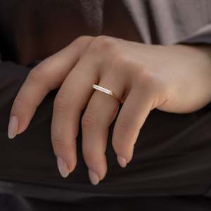 Minimalist Baguette Diamond Ring 14K Solid Gold Channel Setting Geometric Engagement Band Unisex Fine Jewelry - Product Image 3