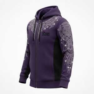 Sudadera con Capucha para Hombre, Color Morado, con Pedrería, Diseño Paisley, Corte Regular, Informal, con Cierre, para Otoño, Deportiva, para MMA - Product Image 3