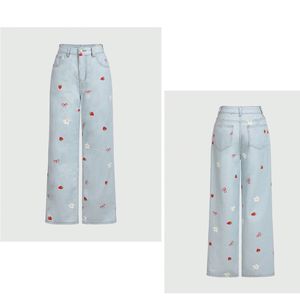 Jeans de Pierna Ancha Bordados Personalizados para Mujer, Pantalones Vaqueros Rectos de Cintura Alta, Moda Y2K, Fabricante Mayorista OEM ODM - Product Image 1