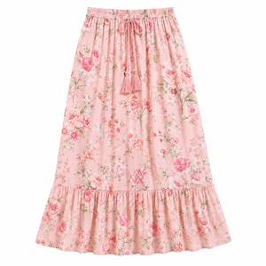 Women's Digital Printed Floral Tiered Floor-Length Woven <b>Chiffon</b> <b>Skirt</b> Elastic Waist Breathable Cotton 160g <b>Long</b> A-Line Casual - Product Image 3