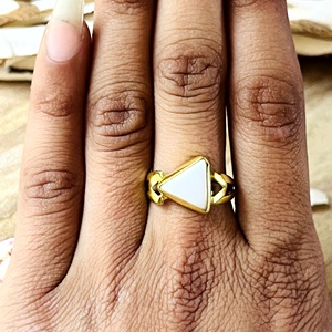 Trendy Design Bohemia Geometric White Agate Silver Eye Certified Women's 18K Gold Plated <b>Statement</b> <b>Ring</b> Wholesale/OEM/ODM - Product Image 4