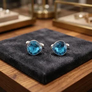 Designer Handcrafted Swiss Topaz Gemstone Cufflinks Set in 925 Sterling Silver Handmade Unisex Jewelry Elegant Formal Wear Gift - Product Image 2