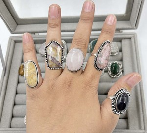 Natural Assorted Gemstone <b>Silver</b> Plated <b>Rings</b> Assorted <b>Rings</b> <b>Set</b> Wholesale Ready <b>Rings</b> Bulk Jewelry Supplier - Product Image 1