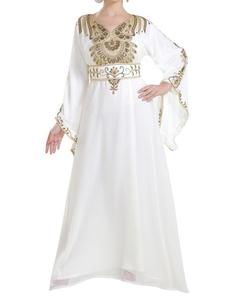 Yellow Embroidered Polyester <b>Abaya</b> Plus Size High Neck Floor Length Long Sleeves Modest Middle East Style <b>for</b> <b>Women</b> Evening - Product Image 2