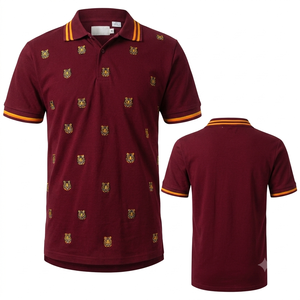 เสื้อโปโลปักลายสีแดงเลือดหมูสำหรับผู้ชาย ผ้าฝ้ายพรีเมียม ปิเก้ แขนสั้น สำหรับกอล์ฟ รับผลิตเสื้อผ้าขายส่ง OEM - Product Image 1