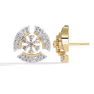 Elegant Geometric Wheel Diamond <b>Stud</b> Earrings in 18K Yellow Gold with Brilliant Stones Modern Luxury Jewelry for Women Gift - Product Image 2