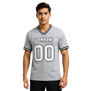 Maillot de football américain personnalisé noir à col en V unisexe à manches courtes, respirant, en maille polyester, avec nom et numéro d'équipe - Product Image 3