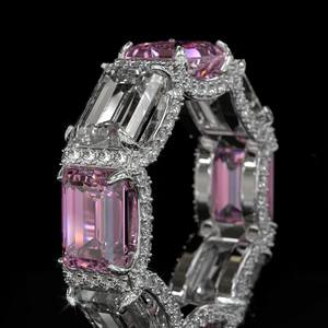 Anillo de Compromiso de Lujo con Diamantes para Novia, Anillo de Plata de Ley 925 con Gema de Amatista y Circonita - Product Image 3