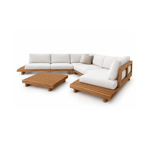 Conjunto de Sofás Seccionales de Madera de Teca para Exteriores con Mesa de Centro de Listones y Otomana, Muebles de Patio para Proyectos de Villas, Hoteles y Resorts - Product Image 1