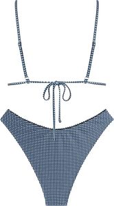 Conjunto de bikini azul a cuadros con estampado de animales/letras para mujer, tirantes finos, cuello en V profundo, detalles de lazo, alto soporte, encaje triangular brasileño - Product Image 2