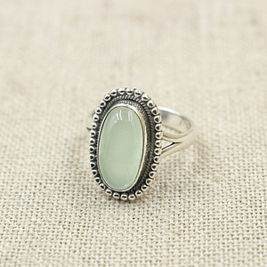 <b>925</b> Sterling <b>Silver</b> Oval prehnite Gemstone <b>Ring</b> Handmade Vintage Beaded Statement <b>Ring</b> Boho Adjustable Jewelry Gift - Product Image 1