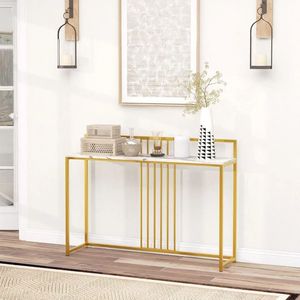 Handcrafted <b>Console</b> <b>Table</b> With Marble Top Durable Metal Design For Sophisticated Bedroom And Hallway Decoration Spaces - Product Image 5