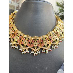 ชุดสร้อยคอทองเหลืองชุบทองประดับมุกเทียม AD Stone แบบอินเดีย สำหรับผู้หญิง งานแต่งงาน งานปาร์ตี้ เครื่องประดับสไตล์ชาติพันธุ์ คุณภาพส่งออก - Product Image 3