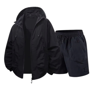 Veste à capuche zippée élégante sur mesure, verte, à manches longues, 100% coton, imperméable, légère, coupe-vent, avec poches latérales - Product Image 3