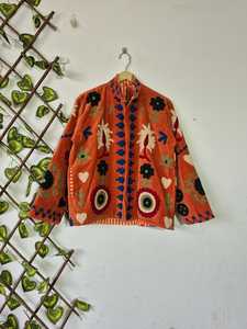 Fabulous Boho Indian Soft Rust <b>Velvet</b> Suzani Embroidered Short Duster Jacket Bomber Boho & Hippie <b>Coat</b> Winter Warm Outerwear - Product Image 4