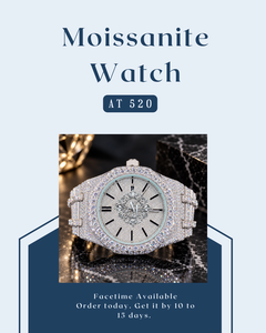 Montre de luxe entièrement sertie de moissanite pour homme, en acier inoxydable personnalisé, avec affichage de la date pavé de diamants, style rappeur/chanteur - Product Image 1