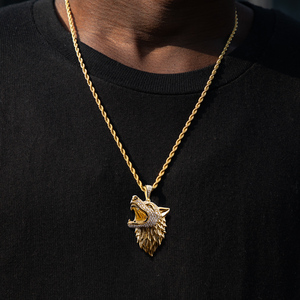 Collar con Colgante de Cabeza de Lobo de Lujo Chapado en Oro de 18K, con Circonitas Cúbicas (CZ) y Diseño de Animal Rugiente, Cadena de Cuerda, Joyería Hip Hop para Hombre - Product Image 1