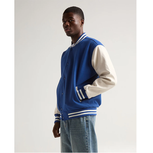 Chaqueta Varsity con Logotipo Personalizado, Mangas de Cuero, Bordado Negro, Chaqueta Universitaria de Béisbol para Parejas, Chaqueta Letterman Varsity para Hombre - Product Image 4