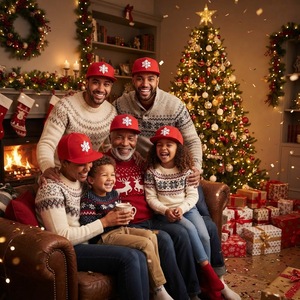 Gorra Plana con Cierre a Presión, Blanca, 6 Paneles, Estructurada, de Tela de Algodón, para Navidad, con Bordado Personalizado del Logotipo de Santa Claus - Product Image 6
