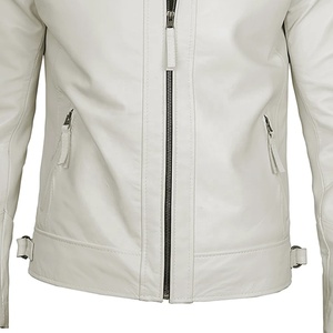 Nouvelle veste d'hiver pour homme en peau de mouton blanche avec logo personnalisé, col montant vintage, fermeture éclair, streetwear de haute qualité, coupe-vent - Product Image 5