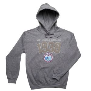 Sweat à capuche graphique Heather Grey 1938 à manches longues avec poche kangourou et imprimé numéroté, style décontracté streetwear pour jeunes - Product Image 1