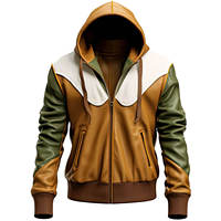 Nouvelle Arrivée 2026 Blouson Bomber Homme en Cuir PU à Capuche, Blocs de Couleurs, Fermeture Éclair, Style Décontracté, Coupe Droite pour l'Automne